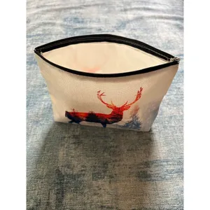 Watercolor Buck Deer Shadow Cotton Canvas Small Makeup Bag Travel Toiletry Pouch thumbnail 3