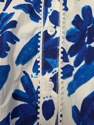 Womens Mini Floral Blue Shirt Dress Size 2X Fit An Flare Tropical Homecoming thumbnail 6