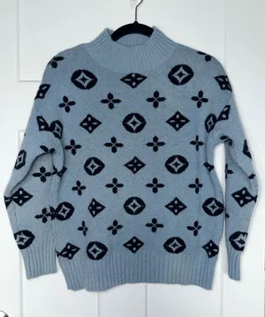 Blue Pattern Mock Neck Cashmere Sweater Size undefined thumbnail 1