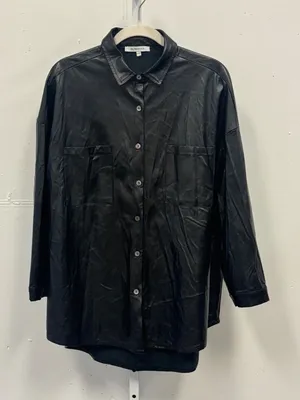 Olivaceous Black Faux Leather Button‎ Down Shirt Shacket S/M Fall Monochrome thumbnail 1