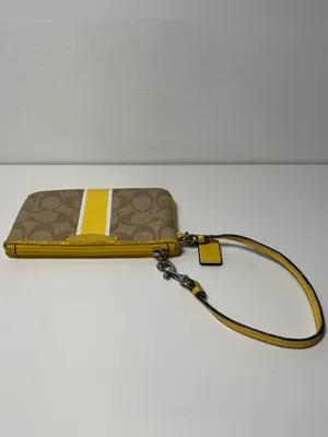 Coach Signature Corner Zip Varsity Stripe Yellow Canvas Wallet Wristlet thumbnail 5