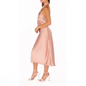 Show Me Your Mumu Jasmine‎ Halter Midi Dress rose gold luxe satin size xs formal thumbnail 7