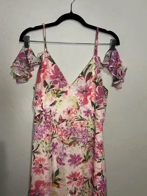Lulus Watch Me Grow Pink Floral Cold Shoulder Hi-Low Ruffle Hem Midi Maxi Dress thumbnail 3