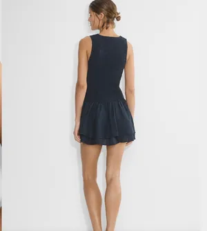 Aritzia Wildred Navy blue Smocked drop-waist V-neck mini dress thumbnail 7