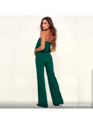 LuLus Power of Love Emerald Green Strapless‎ Jumpsuit size small thumbnail 4