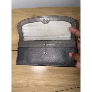 Coach Dark Gray Crossgrain Leather Continental Wallet Checkbook Snap Clutch READ thumbnail 4