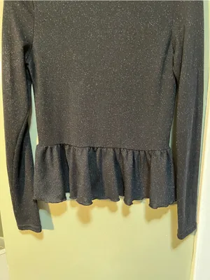 Divided Women's Size Small Peplum Top Black Sparkle Ribbed Long Sleeve Stretch thumbnail 8