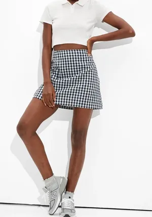 American Eagle Gingham Notched Mini Skirt thumbnail 1