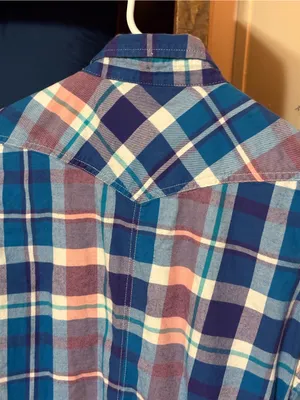 American Eagle Plaid Flannel Snap Button Front Shirt Blue Pink Women's Small thumbnail 10