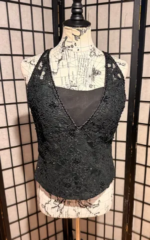 Forever Yours Vintage Embellished Beads Formal Evening corset crop top cami goth thumbnail 1
