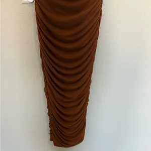 OH POLLY Cari Strapless Ruched Midi Midaxi Dress Copper Brown Size 4 NEW thumbnail 5