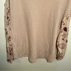 Knox Rose Womens Sz Medium Thermal Top Long Sleeve Light Pink Contrasting Floral thumbnail 5