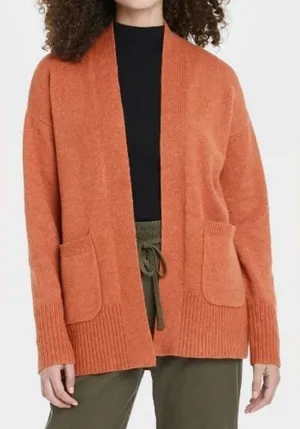 a new day Salmon/Orange Open Front Cardigan Sweater w/ Pockets thumbnail 1