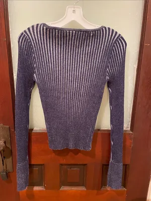 Urban Outfitters Navy and White Ribbed Scoop Neck Sweater thumbnail 4