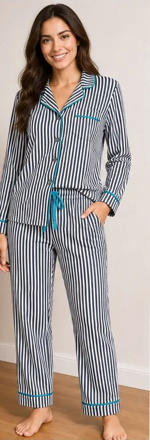 DKNY Women's Striped Cotton Pajama Set Small thumbnail 1