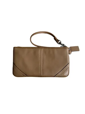 COACH Vintage Tan Beige Leather Wristlet Clutch thumbnail 8