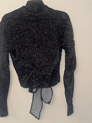 ZARA Polka Dot Tie Front Satin Blouse Women's Size S NWT Black White thumbnail 4