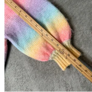 VICI Pastel Rainbow Fuzzy Crop Sweater Puff Sleeve‎ Dopamine Kawaii Kidcore Sz M thumbnail 12
