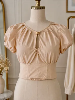 Women's Peach Short-Sleeve Sweetheart Crop Top thumbnail 1