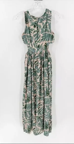 MIOU MUSE Isla Tropic Cutout Dress Green/Cream Size Small thumbnail 3