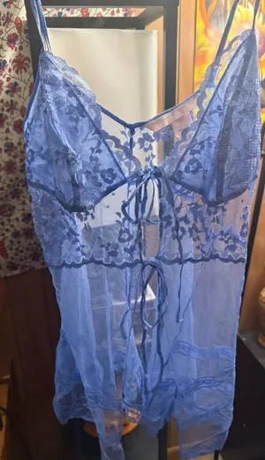 Victoria's Secret Vintage Y2K Sheer Blue Fly-Away Babydoll Lingerie Size Small thumbnail 1