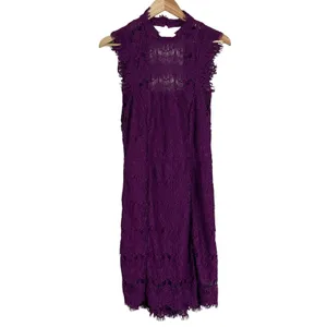 NWT Free People Daydream Floral Lace Mini Dress Magenta Purple Open Back Size L thumbnail 3