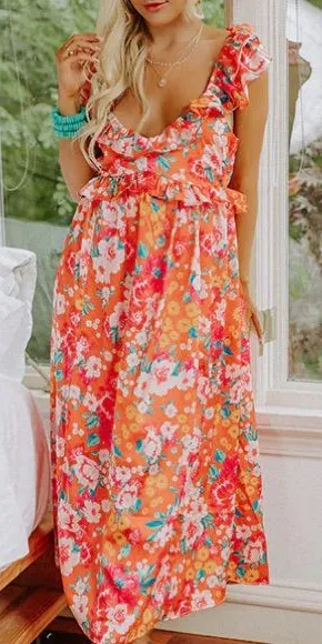 Sugar Lips Satin Floral Ruffle Midi Dress in Medium New thumbnail 1