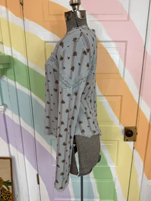 Free People Lets Party Floral Lace Trim Cotton Cardi Boho Cottagecore Sz Med 💛🍄 thumbnail 7