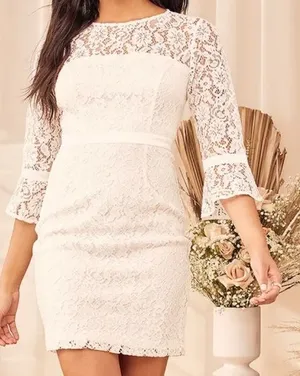 NWT Lulus Show My Love White Floral Lace 3/4 Bell Sleeve Mini Dress‎ MEDIUM thumbnail 1