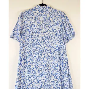 ZARA Womens Dress Blue Midi Floral Ditsy Shirtdress Linen Short Sleeve Medium thumbnail 9