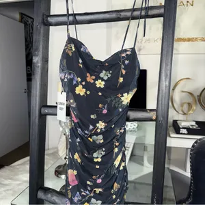 Aritzia Sunday Best XXS Caruso Black Floral Mesh Midi Dress Ruched Bodycon New thumbnail 4