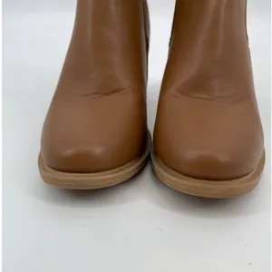 Women's Ankle Boots Chelsea Booties Side Zip Elastic Block Heel‎ Brown Size 8.5 thumbnail 4