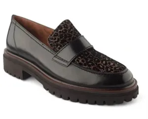 Paul Green Natasha Flat Loafers Leather Platform Leopard Black - Sz 8 thumbnail 1