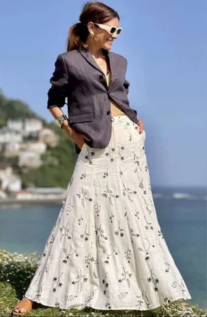 House of Harlow 1960 Embroidered Linen Blend Skirt Size 10 New Without Tag Cream thumbnail 1