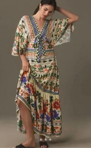 Farm Rio V-Neck Kaftan Maxi Dress Size S NWT thumbnail 1