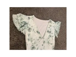 White Green Floral Maxi Dress Ruffle Sleeve Bodycon XS thumbnail 5