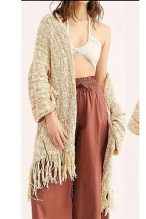 Free People fringe knit Duster Poncho Lucia Size Small Boho Festival Cardigan thumbnail 3