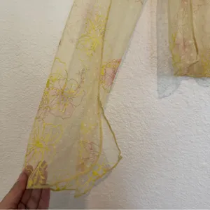 Free People Intimately Postcard From Paris Long Sleeve Top M Yellow Floral Lace thumbnail 5