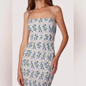 Lost + Wander Breath of Youth Scallop Pencil Skirt Midi Dress Light Blue Floral thumbnail 9