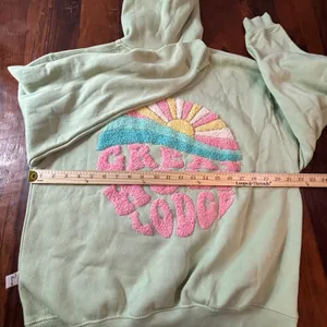 Ragwear Great Wolf Lodge Sage Green‎ Chenille Graphic Hoodie Womens Medium M thumbnail 6