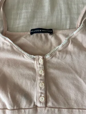 Brandy Melville Pale Pink Ribbed Button-Front Tank thumbnail 2