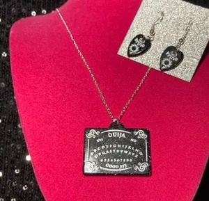 Sterling Silver Spooky Season Ouija Board Necklace 925 Planchette Earrings emo thumbnail 1
