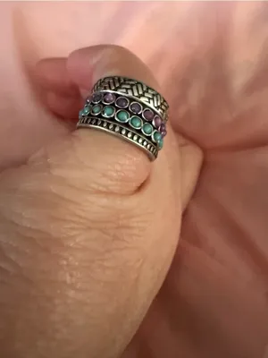 Sterling-Tone Stacked Beaded Accent Ring in Turquoise & Purple Set of 4 thumbnail 3