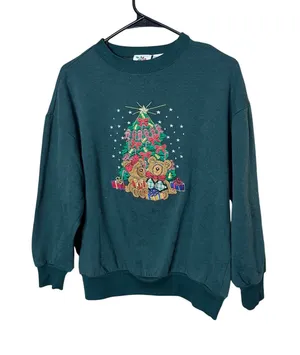 Nutcracker Crewneck Sweatshirt Green Teddy Bear‎ Christmas Tree Embroidered M thumbnail 1