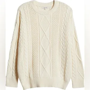 Madewell Oversized Cable Knit Sweater L Cream Ivory Fisherman Preppy Cotton thumbnail 2