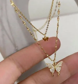 Gold Plated Butterfly Necklace thumbnail 1