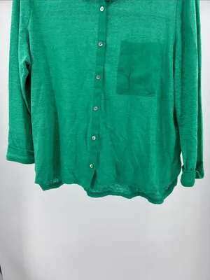 Sigrid Olsen Green Women's Lightweight 100% linen button front top M casual thumbnail 7