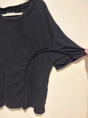 We The Free People Moonlit Mini Braided Cutout Oversized Tee T-Shirt Black Small thumbnail 6