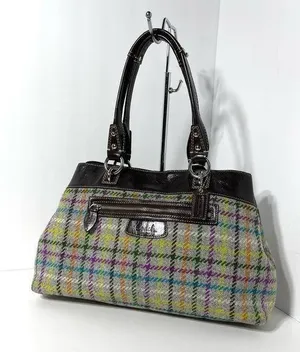 Coach Penelope Tattersall Colorful Plaid Wool Shoulder Bag Purse thumbnail 1