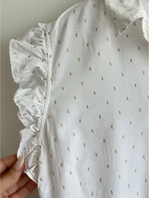 Lilly Pulitzer Branson Button Down Top Resort White Metallic Women's XL Ruffle thumbnail 9